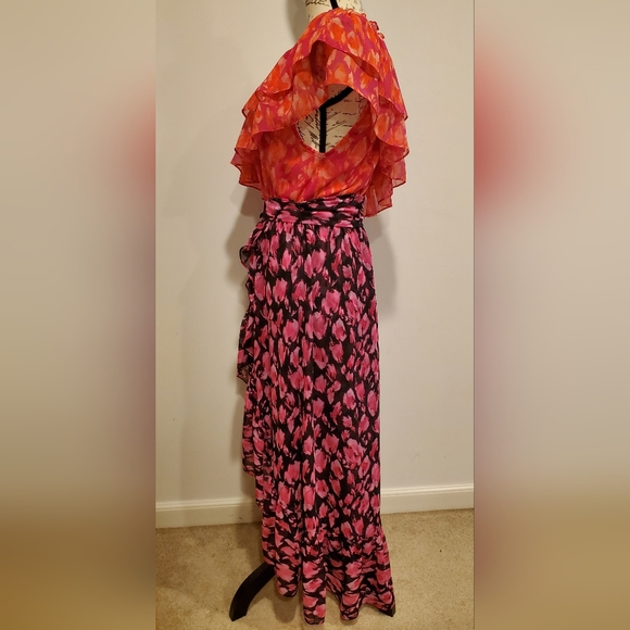 LA MISA Orange and Pink Ruffled One-Shoulder Dress, Size M - Picture 4 of 14